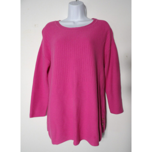 Talbots Plus X (XL) Sweater Pink Tight Knit Pullover Valentines Gold Buttons - Picture 1 of 11